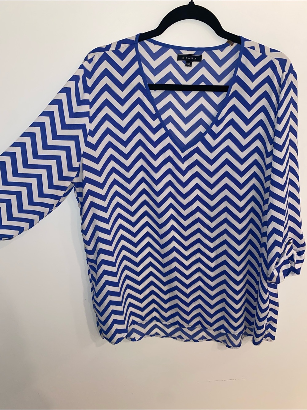 Kiara Royal Blue Chevron V-Neck Blouse